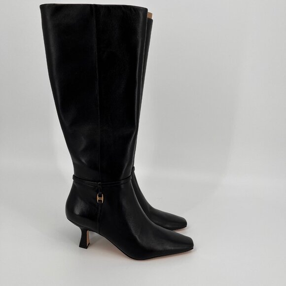 Coach Raquel Leather Tall Boots Size 9B Black Zip Closure Mid Heel CW985 - Picture 2 of 16